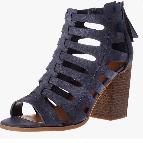 New Indigo Rd. Blue Open Sandal 7.5” M Block Heel Back Zipper - Picture 1 of 8